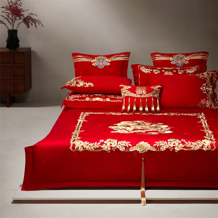 91家纺网 家纺一手货源 找家纺 （总）宏羽纺家纺 2026新款纯棉贡缎提花婚庆套件系列