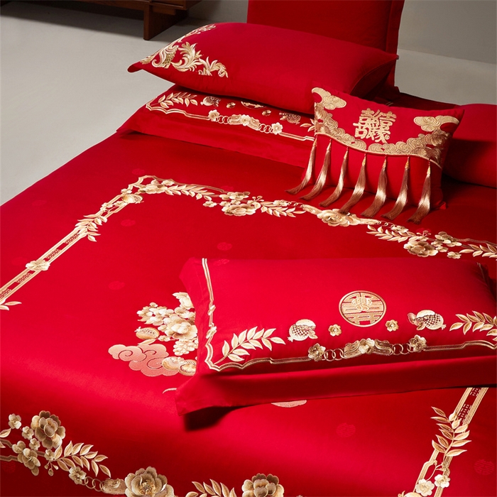 91家纺网 家纺一手货源 找家纺 （总）宏羽纺家纺 2026新款纯棉贡缎提花婚庆套件系列