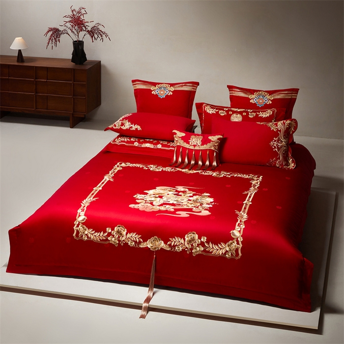 91家纺网 家纺一手货源 找家纺 （总）宏羽纺家纺 2026新款纯棉贡缎提花婚庆套件系列