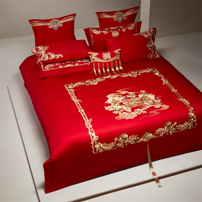 91家纺网 家纺一手货源 找家纺 （总）宏羽纺家纺 2026新款纯棉贡缎提花婚庆套件系列