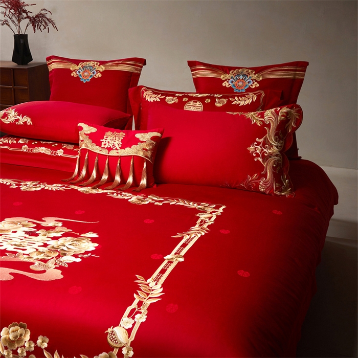 91家纺网 家纺一手货源 找家纺 （总）宏羽纺家纺 2026新款纯棉贡缎提花婚庆套件系列