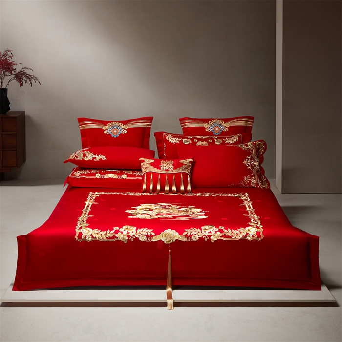 91家纺网 家纺一手货源 找家纺 （总）宏羽纺家纺 2026新款纯棉贡缎提花婚庆套件系列