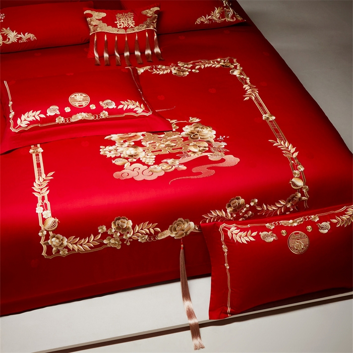 91家纺网 家纺一手货源 找家纺 （总）宏羽纺家纺 2026新款纯棉贡缎提花婚庆套件系列