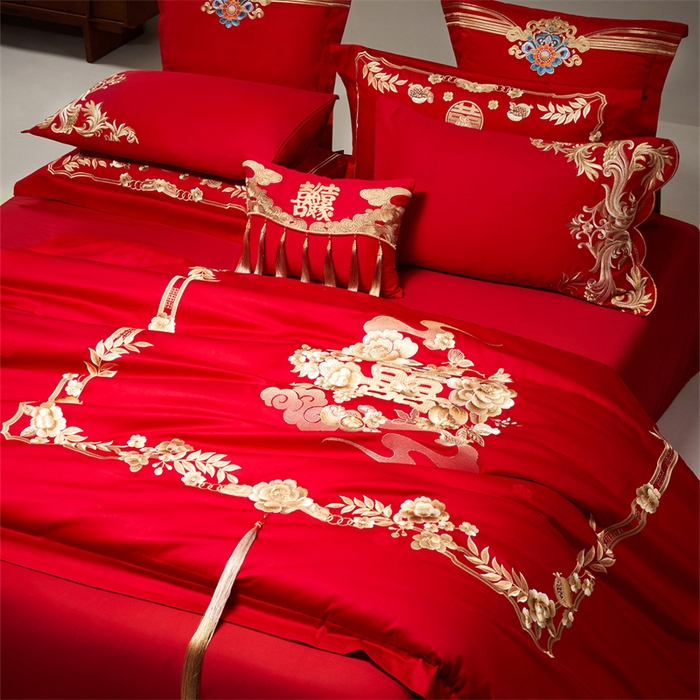 91家纺网 家纺一手货源 找家纺 （总）宏羽纺家纺 2026新款纯棉贡缎提花婚庆套件系列