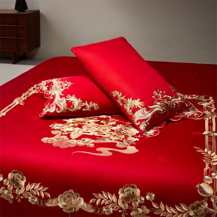 91家纺网 家纺一手货源 找家纺 （总）宏羽纺家纺 2026新款纯棉贡缎提花婚庆套件系列