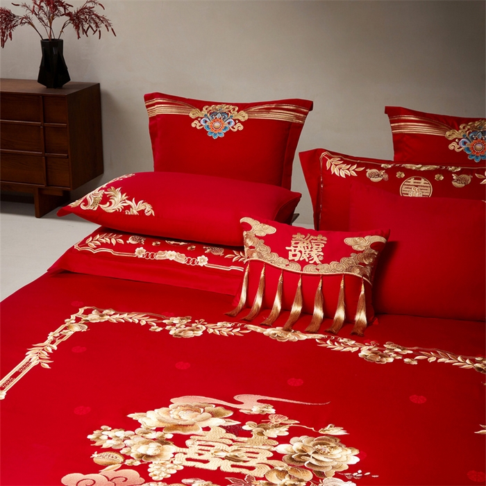 91家纺网 家纺一手货源 找家纺 （总）宏羽纺家纺 2026新款纯棉贡缎提花婚庆套件系列