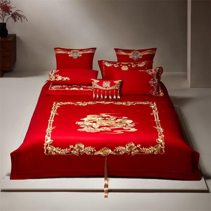 91家纺网 家纺一手货源 找家纺 （总）宏羽纺家纺 2026新款纯棉贡缎提花婚庆套件系列