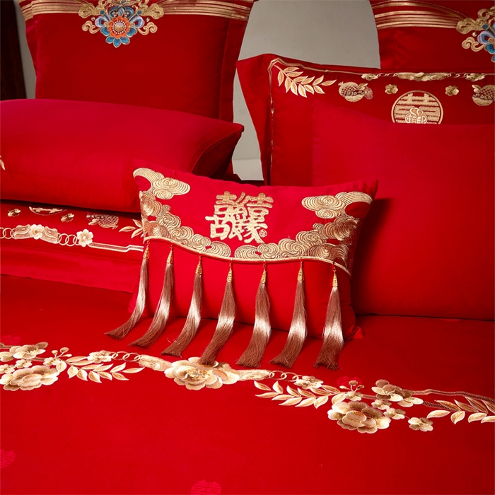 91家纺网 家纺一手货源 找家纺 （总）宏羽纺家纺 2026新款纯棉贡缎提花婚庆套件系列