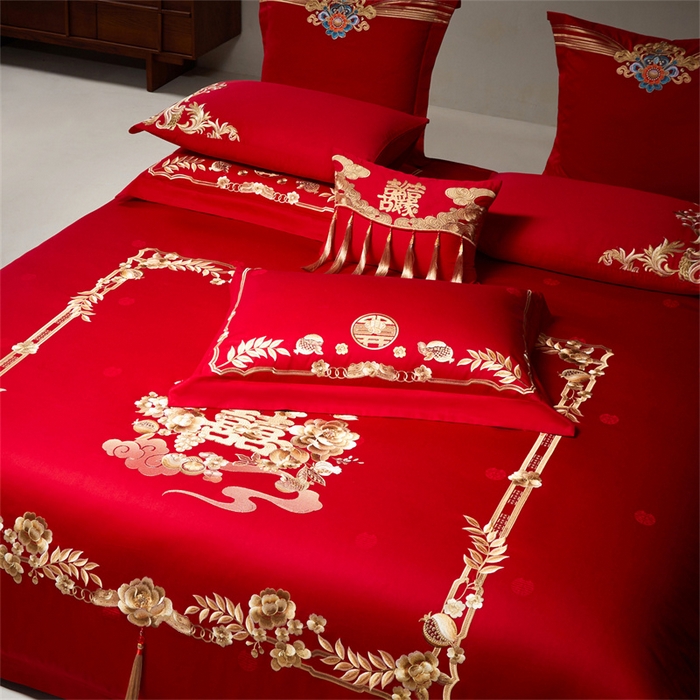 91家纺网 家纺一手货源 找家纺 （总）宏羽纺家纺 2026新款纯棉贡缎提花婚庆套件系列