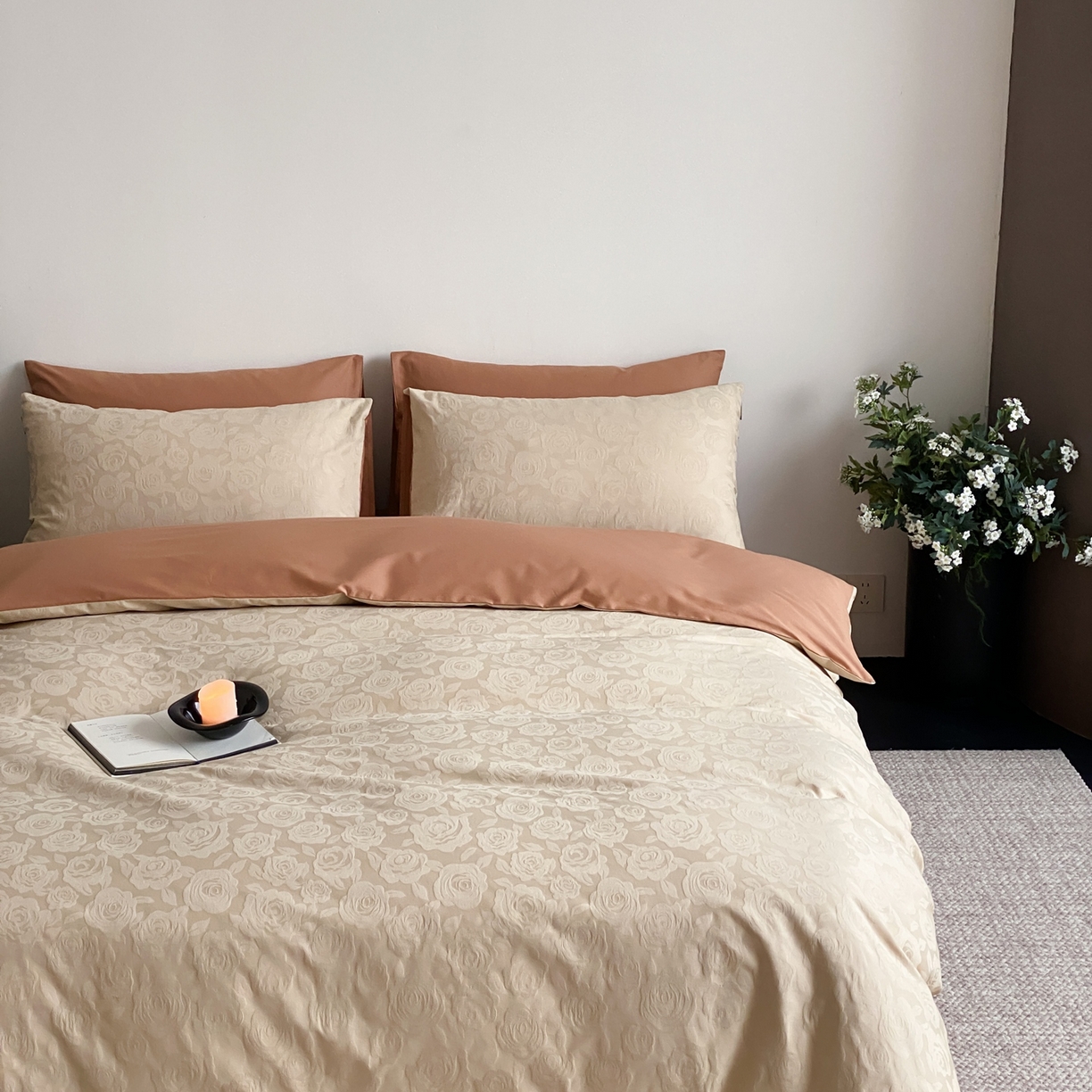 91家纺网 家纺一手货源 找家纺 玉宇阁家居 2026新款全棉纯棉40S大提花四件套 漫-暖阳摩卡