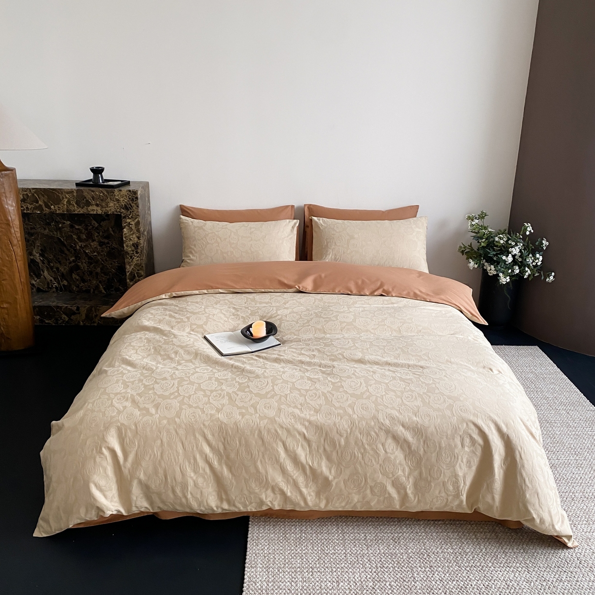 91家纺网 家纺一手货源 找家纺 玉宇阁家居 2026新款全棉纯棉40S大提花四件套 漫-暖阳摩卡