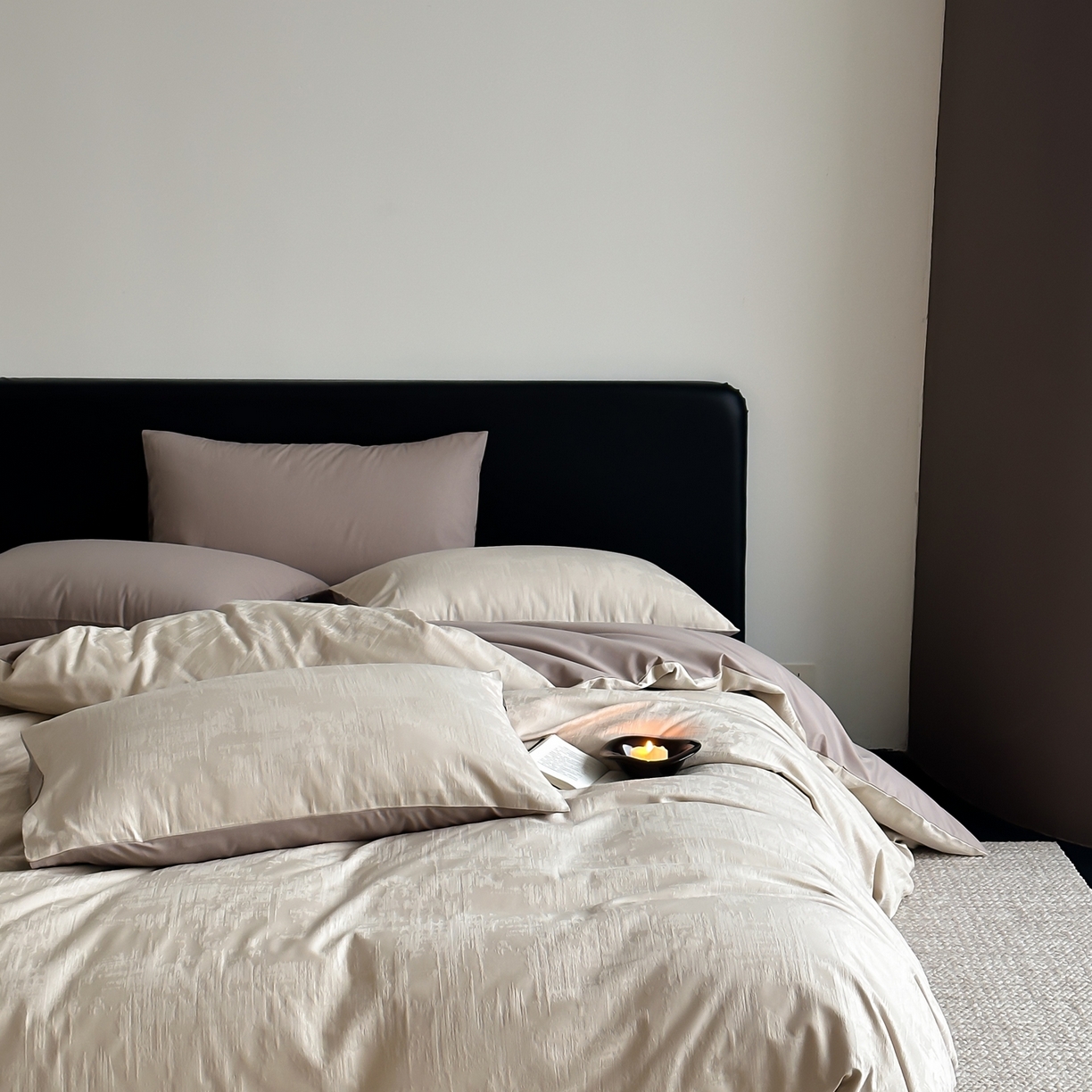 91家纺网 家纺一手货源 找家纺 玉宇阁家居 2026新款全棉纯棉40S大提花四件套 雾岛-可可棕