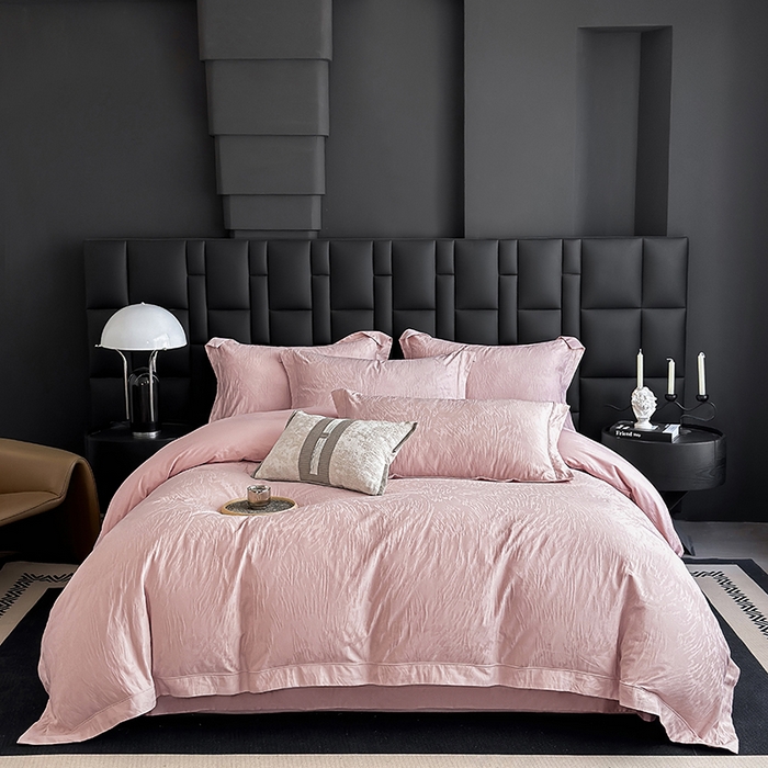 宏羽纺家纺 2026新款100S长绒棉浮雕提花居家四件套 卡鲁-豆沙