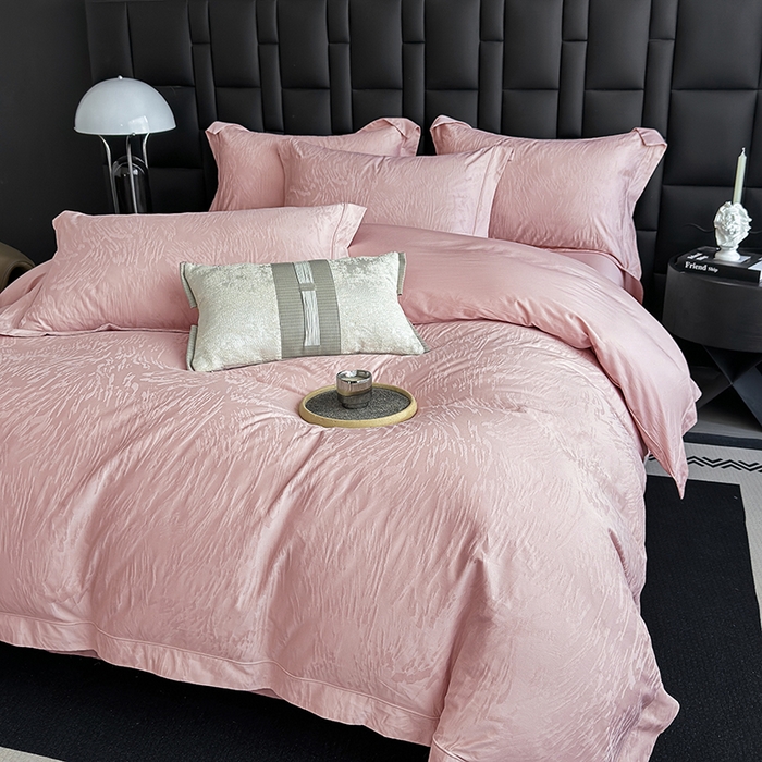 91家纺网 家纺一手货源 找家纺 宏羽纺家纺 2026新款100S长绒棉浮雕提花居家四件套 卡鲁-豆沙