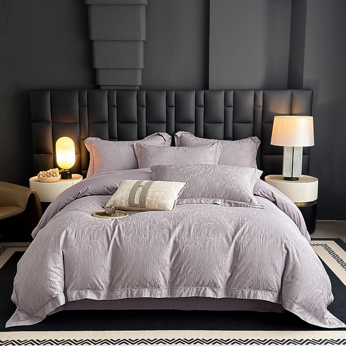 宏羽纺家纺 2026新款100S长绒棉浮雕提花居家四件套 卡鲁-香芋紫