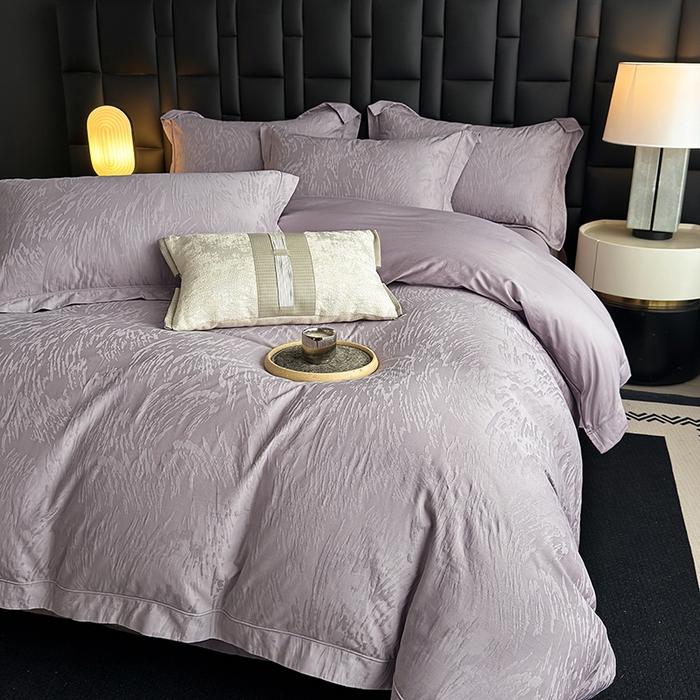 91家纺网 家纺一手货源 找家纺 宏羽纺家纺 2026新款100S长绒棉浮雕提花居家四件套 卡鲁-香芋紫