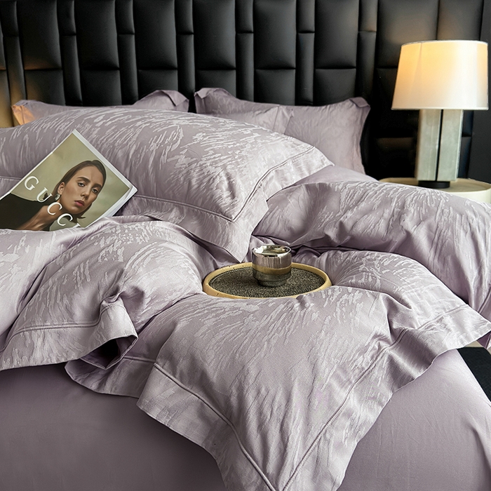 91家纺网 家纺一手货源 找家纺 宏羽纺家纺 2026新款100S长绒棉浮雕提花居家四件套 卡鲁-香芋紫