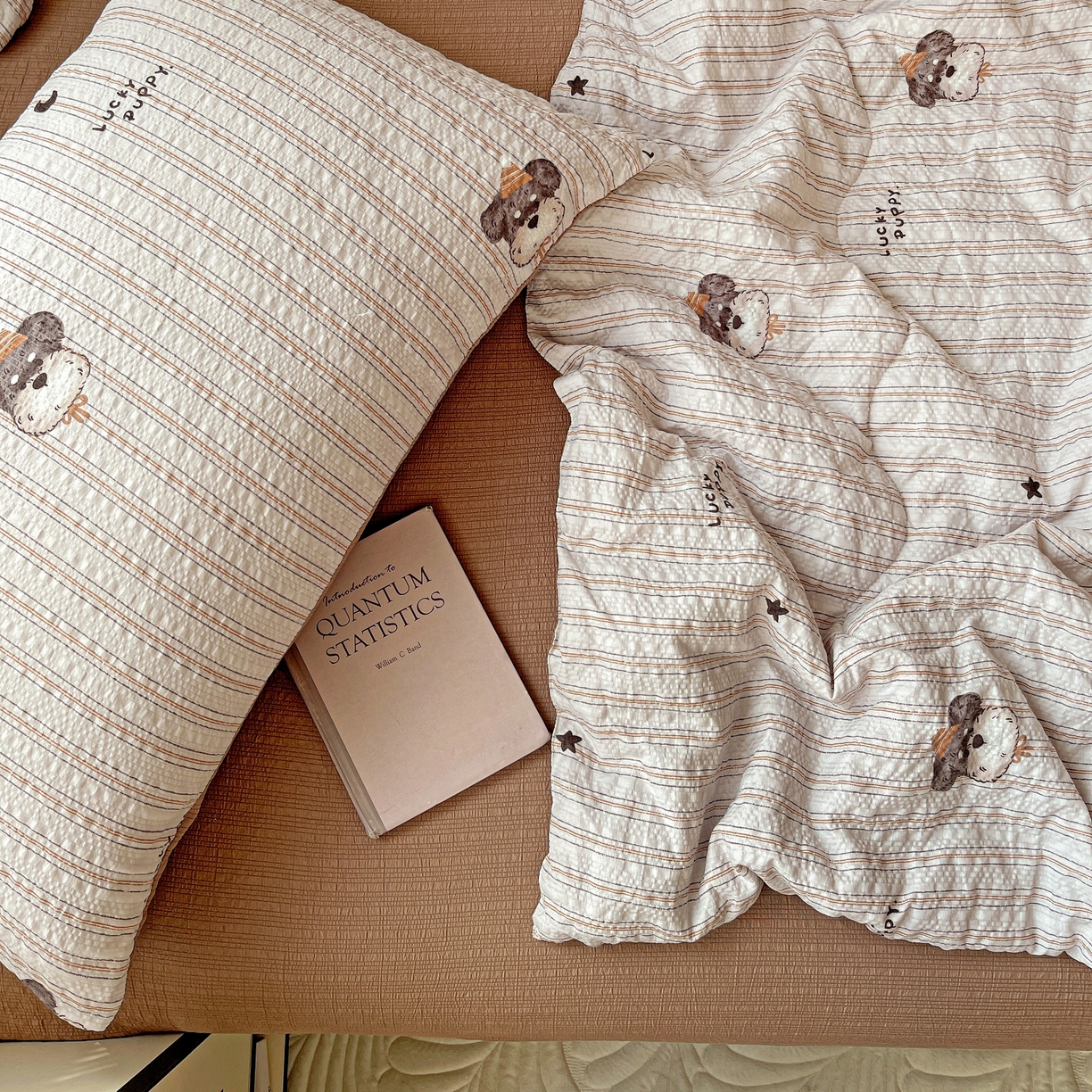 91家纺网 家纺一手货源 找家纺 一比一家纺 2026新款泡芙纱简款夏被四件套 咖啡狗