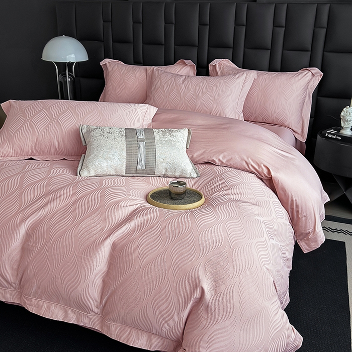 91家纺网 家纺一手货源 找家纺 宏羽纺家纺 2026新款100S长绒棉浮雕提花居家四件套 麦奢-豆沙