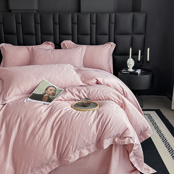 91家纺网 家纺一手货源 找家纺 宏羽纺家纺 2026新款100S长绒棉浮雕提花居家四件套 麦奢-豆沙