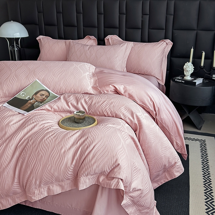 91家纺网 家纺一手货源 找家纺 宏羽纺家纺 2026新款100S长绒棉浮雕提花居家四件套 麦奢-豆沙