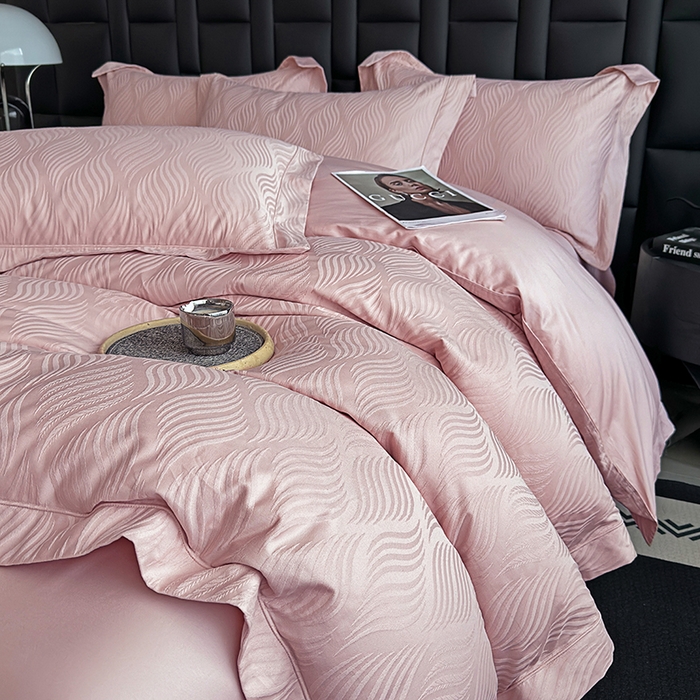 91家纺网 家纺一手货源 找家纺 宏羽纺家纺 2026新款100S长绒棉浮雕提花居家四件套 麦奢-豆沙