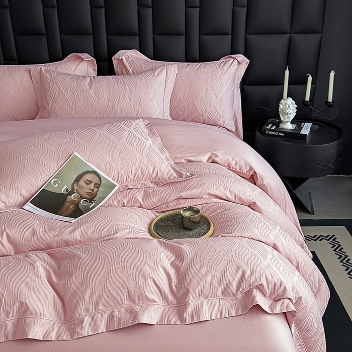 91家纺网 家纺一手货源 找家纺 宏羽纺家纺 2026新款100S长绒棉浮雕提花居家四件套 麦奢-豆沙