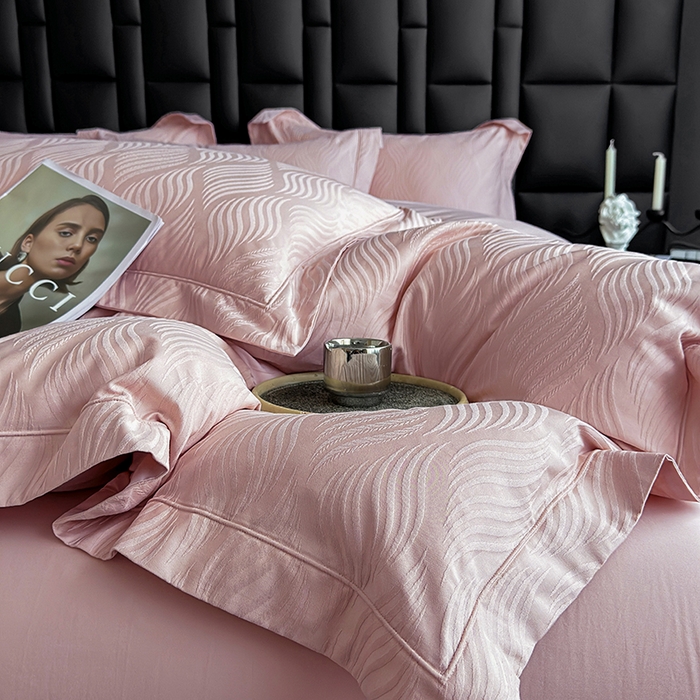 91家纺网 家纺一手货源 找家纺 宏羽纺家纺 2026新款100S长绒棉浮雕提花居家四件套 麦奢-豆沙