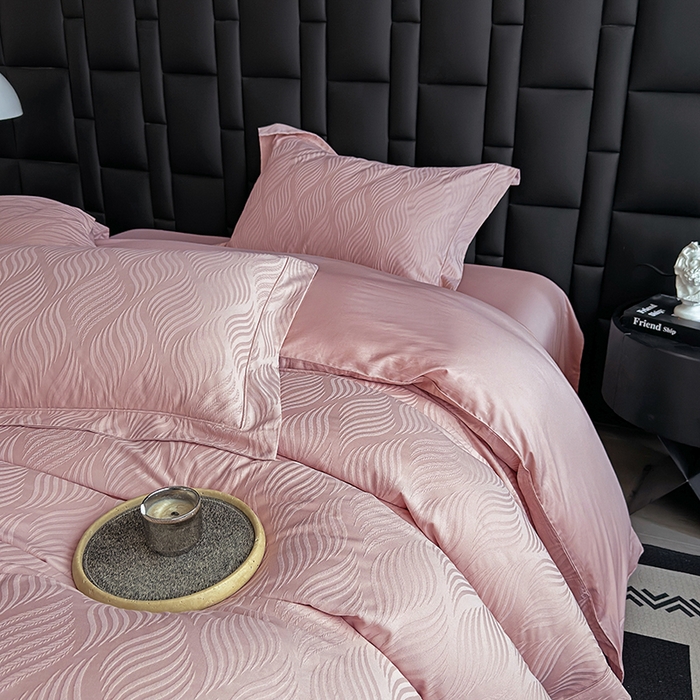 91家纺网 家纺一手货源 找家纺 宏羽纺家纺 2026新款100S长绒棉浮雕提花居家四件套 麦奢-豆沙