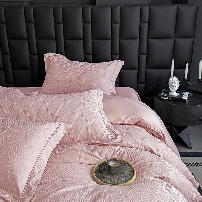 91家纺网 家纺一手货源 找家纺 宏羽纺家纺 2026新款100S长绒棉浮雕提花居家四件套 麦奢-豆沙