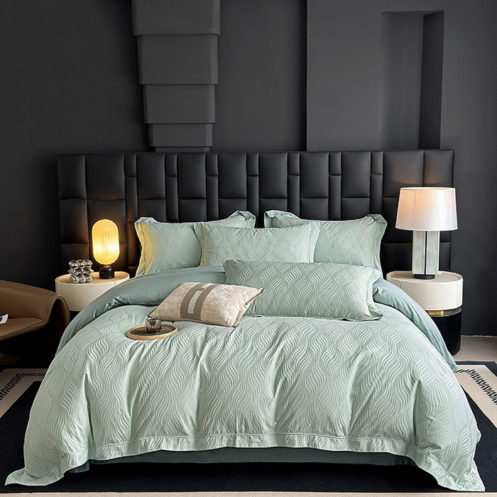 宏羽纺家纺 2026新款100S长绒棉浮雕提花居家四件套 麦奢-喜绿