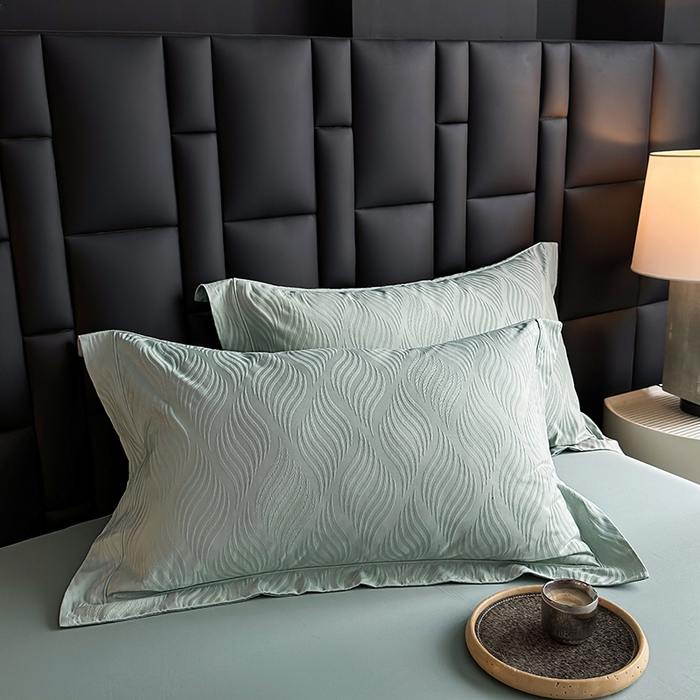 91家纺网 家纺一手货源 找家纺 宏羽纺家纺 2026新款100S长绒棉浮雕提花居家四件套 麦奢-喜绿