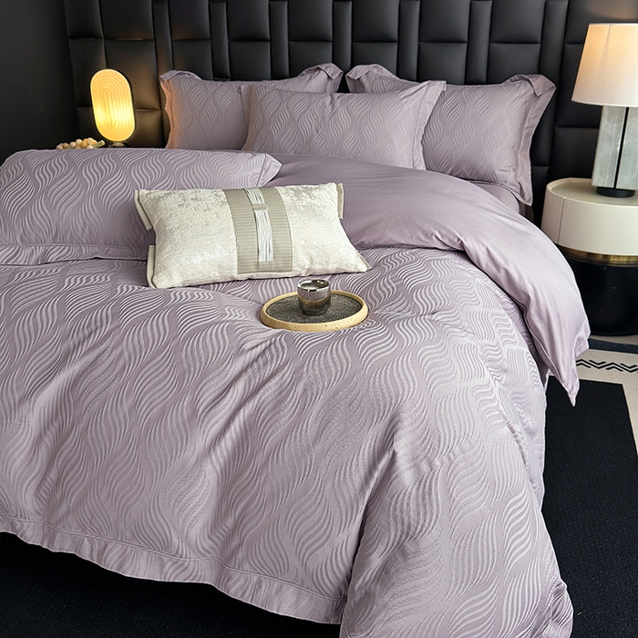 91家纺网 家纺一手货源 找家纺 宏羽纺家纺 2026新款100S长绒棉浮雕提花居家四件套 麦奢-香芋紫