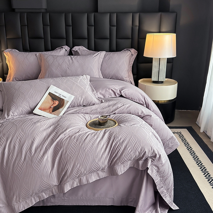 91家纺网 家纺一手货源 找家纺 宏羽纺家纺 2026新款100S长绒棉浮雕提花居家四件套 麦奢-香芋紫