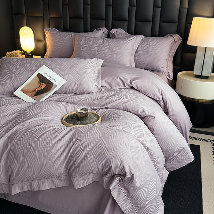 91家纺网 家纺一手货源 找家纺 宏羽纺家纺 2026新款100S长绒棉浮雕提花居家四件套 麦奢-香芋紫
