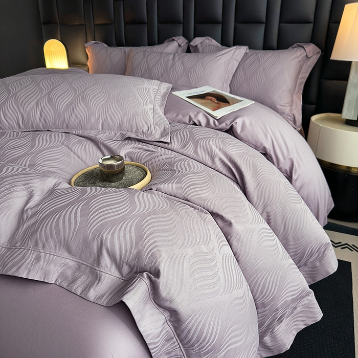 91家纺网 家纺一手货源 找家纺 宏羽纺家纺 2026新款100S长绒棉浮雕提花居家四件套 麦奢-香芋紫