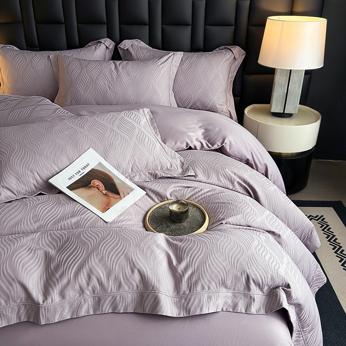 91家纺网 家纺一手货源 找家纺 宏羽纺家纺 2026新款100S长绒棉浮雕提花居家四件套 麦奢-香芋紫