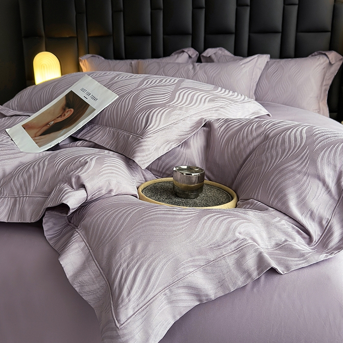 91家纺网 家纺一手货源 找家纺 宏羽纺家纺 2026新款100S长绒棉浮雕提花居家四件套 麦奢-香芋紫