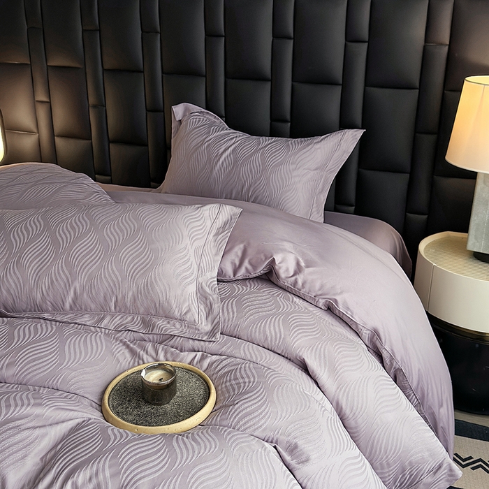 91家纺网 家纺一手货源 找家纺 宏羽纺家纺 2026新款100S长绒棉浮雕提花居家四件套 麦奢-香芋紫