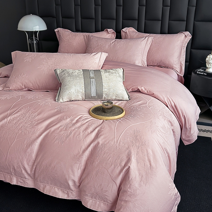 91家纺网 家纺一手货源 找家纺 宏羽纺家纺 2026新款100S长绒棉浮雕提花居家四件套 慕枝南下-豆沙