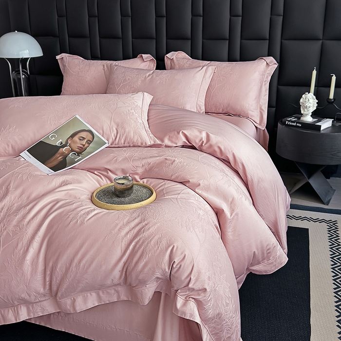 91家纺网 家纺一手货源 找家纺 宏羽纺家纺 2026新款100S长绒棉浮雕提花居家四件套 慕枝南下-豆沙