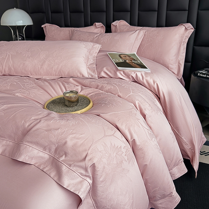 91家纺网 家纺一手货源 找家纺 宏羽纺家纺 2026新款100S长绒棉浮雕提花居家四件套 慕枝南下-豆沙