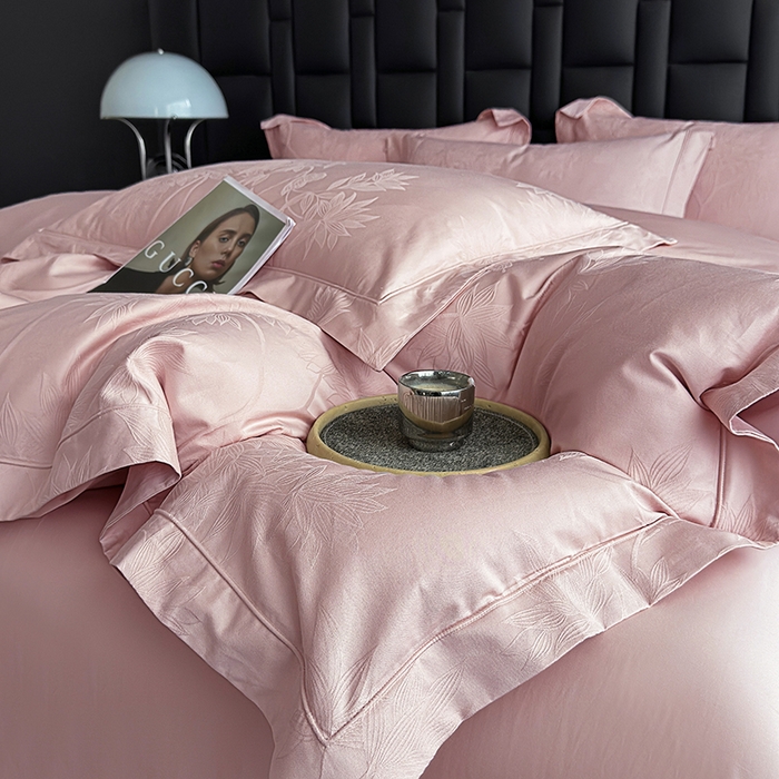 91家纺网 家纺一手货源 找家纺 宏羽纺家纺 2026新款100S长绒棉浮雕提花居家四件套 慕枝南下-豆沙