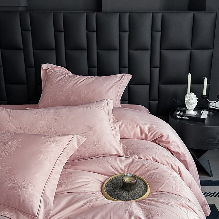 91家纺网 家纺一手货源 找家纺 宏羽纺家纺 2026新款100S长绒棉浮雕提花居家四件套 慕枝南下-豆沙