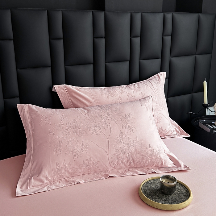 91家纺网 家纺一手货源 找家纺 宏羽纺家纺 2026新款100S长绒棉浮雕提花居家四件套 慕枝南下-豆沙