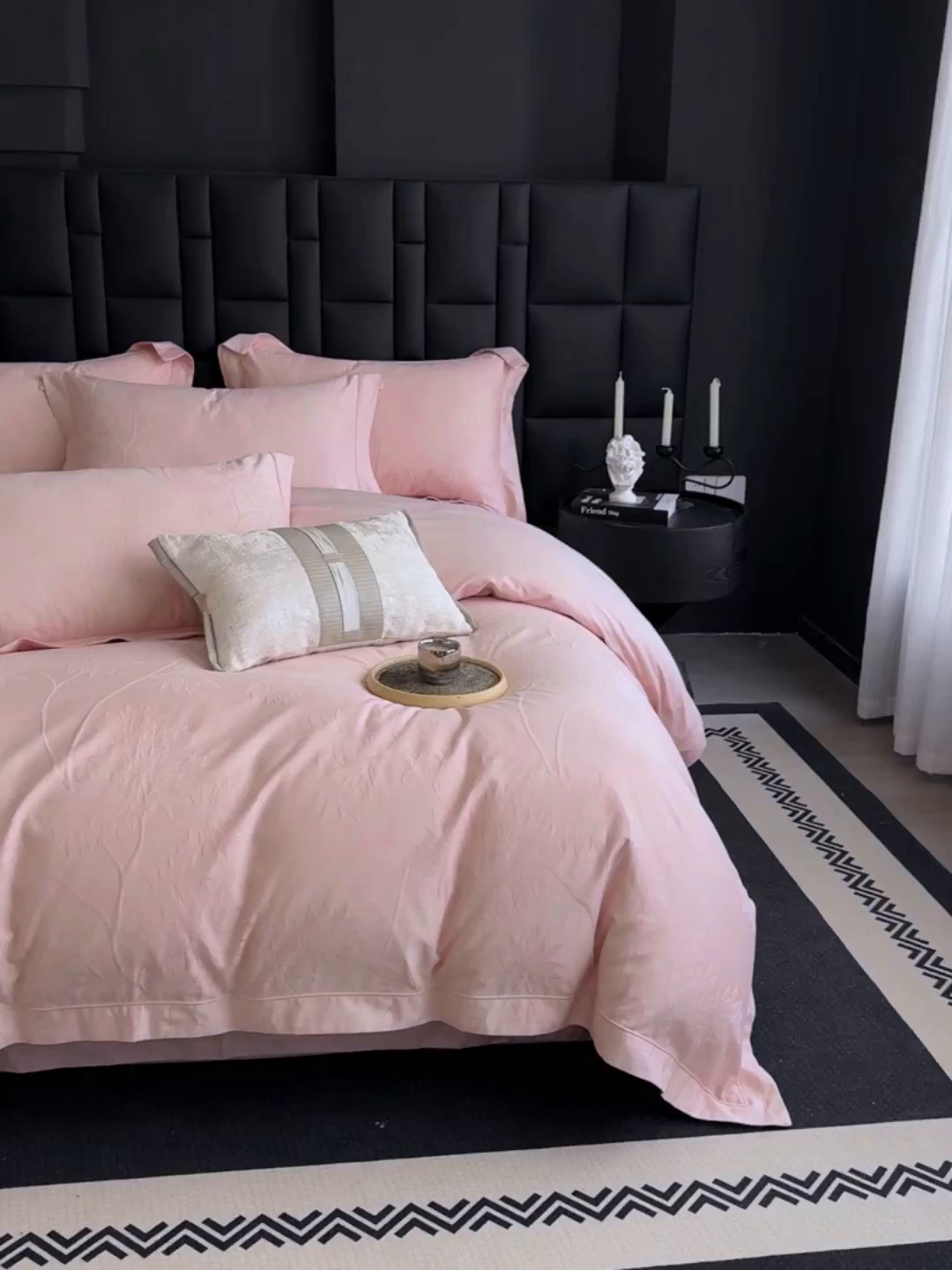 91家纺网 家纺一手货源 找家纺 宏羽纺家纺 2026新款100S长绒棉浮雕提花居家四件套 慕枝南下-豆沙