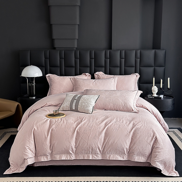 宏羽纺家纺 2026新款100S长绒棉浮雕提花居家四件套 慕枝南下-粉金