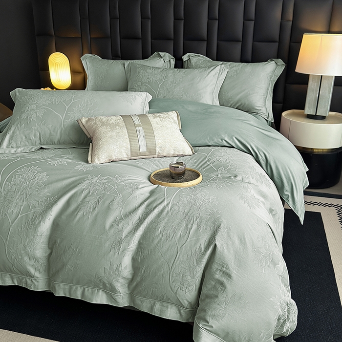 宏羽纺家纺 2026新款100S长绒棉浮雕提花居家四件套 慕枝南下-喜绿