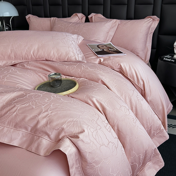 91家纺网 家纺一手货源 找家纺 宏羽纺家纺 2026新款100S长绒棉浮雕提花居家四件套 山间雾-豆沙