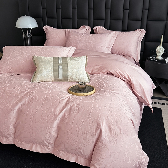 91家纺网 家纺一手货源 找家纺 宏羽纺家纺 2026新款100S长绒棉浮雕提花居家四件套 山间雾-豆沙